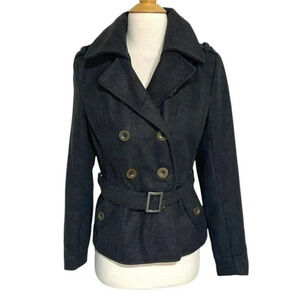Outer Edge‎ M charcoal gray wool blend belted pea coat